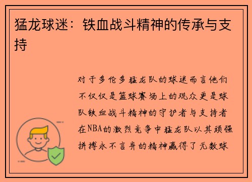 猛龙球迷：铁血战斗精神的传承与支持